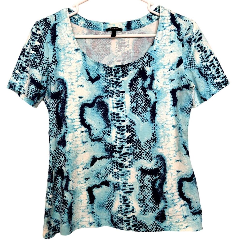 Escada Blue Snakeskin Short‎ Sleeve Round Crew Neck Tee Shirt Size 36